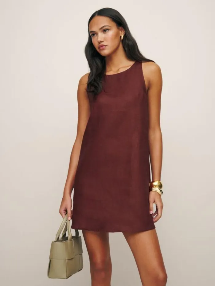 The Reformation Jessi Linen Dress Chianti 8211 Clothing
