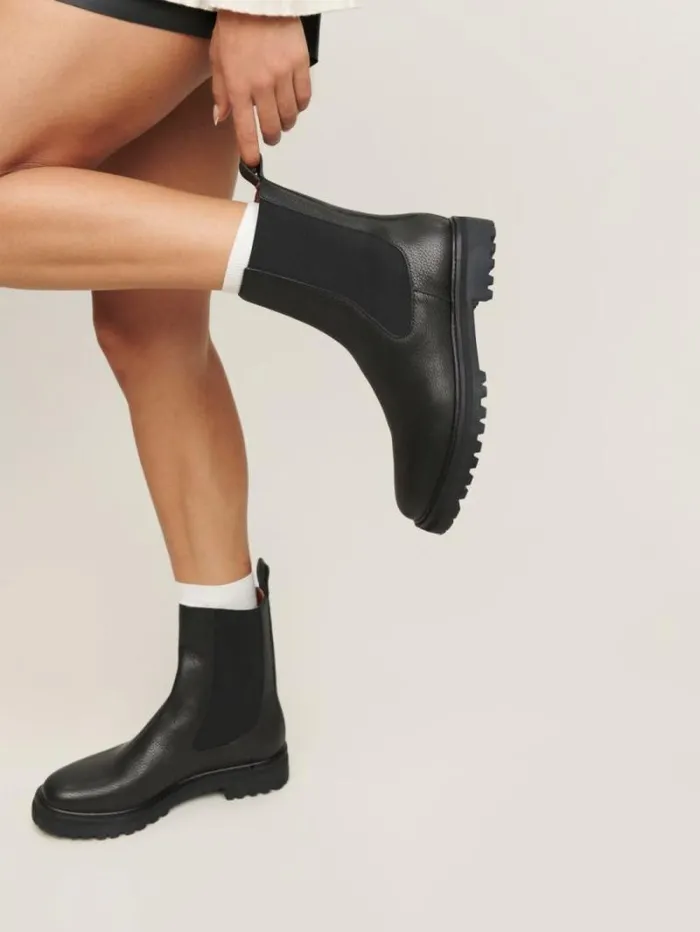 The Reformation Katerina Lug Sole Chelsea Boot Black Tumbled 8211 Shoes