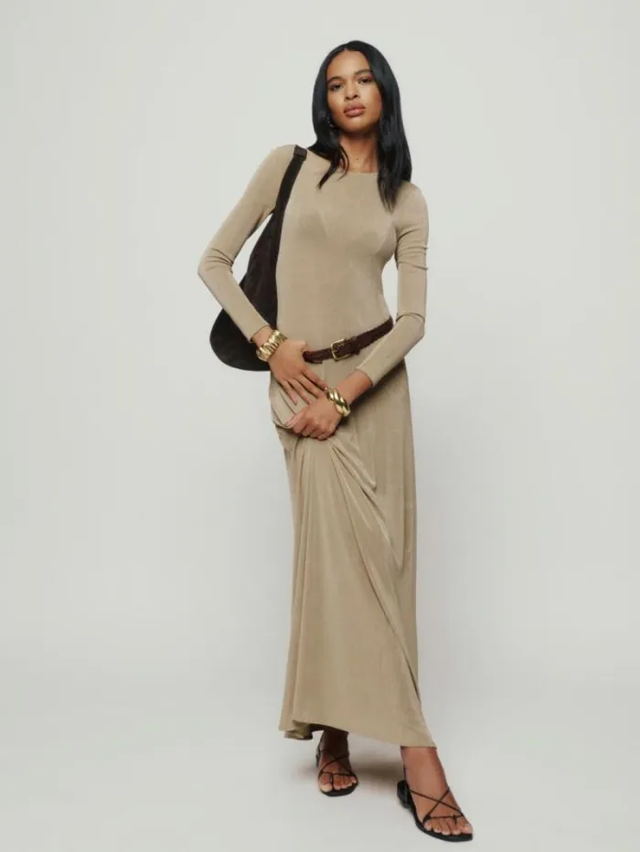 The Reformation Kori Knit Dress Sand 8211 Clothing