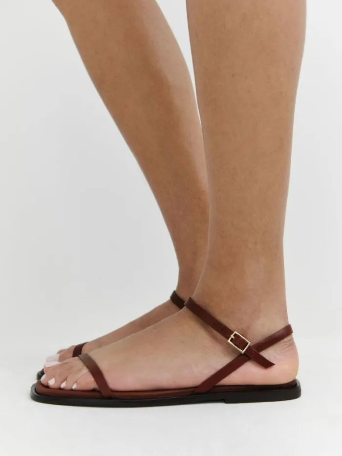 The Reformation Lake Flat Sandal Walnut Leather 8211 Shoes