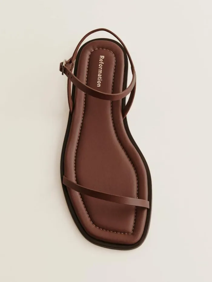 The Reformation Lake Flat Sandal Walnut Leather 8211 Shoes