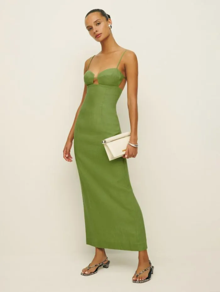 The Reformation Malibu Linen Dress Avocado 8211 Clothing