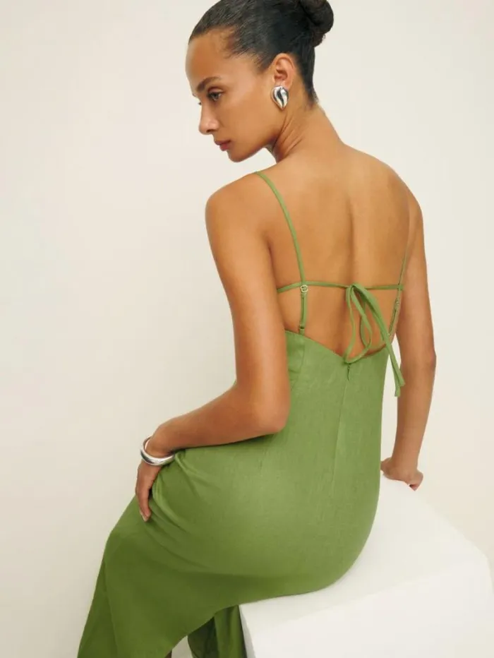The Reformation Malibu Linen Dress Avocado 8211 Clothing