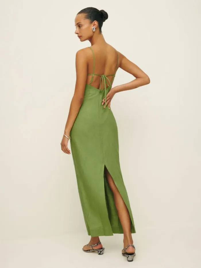 The Reformation Malibu Linen Dress Avocado 8211 Clothing