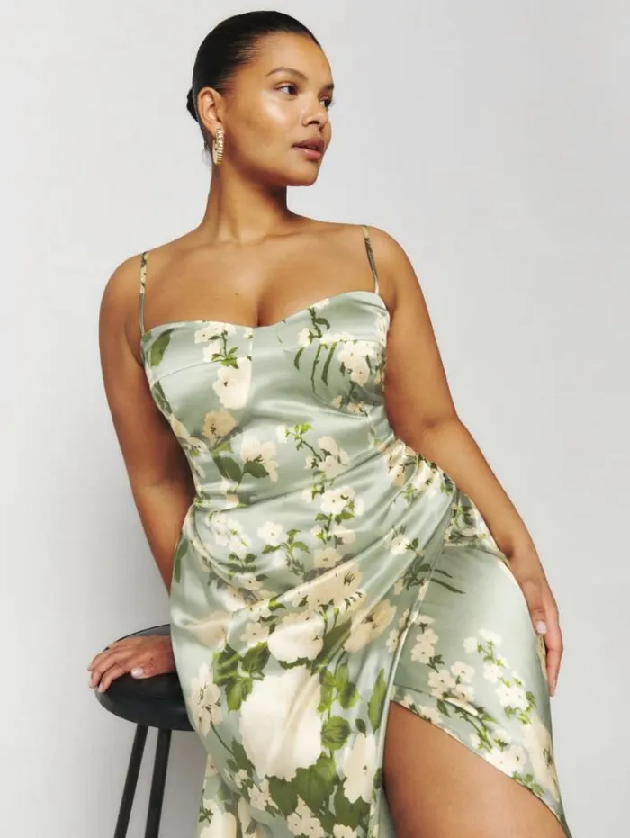 The Reformation Marguerite Silk Dress Es Tarragon 8211 ClothingWeddings