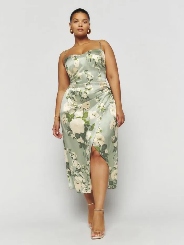 The Reformation Marguerite Silk Dress Es Tarragon 8211 ClothingWeddings