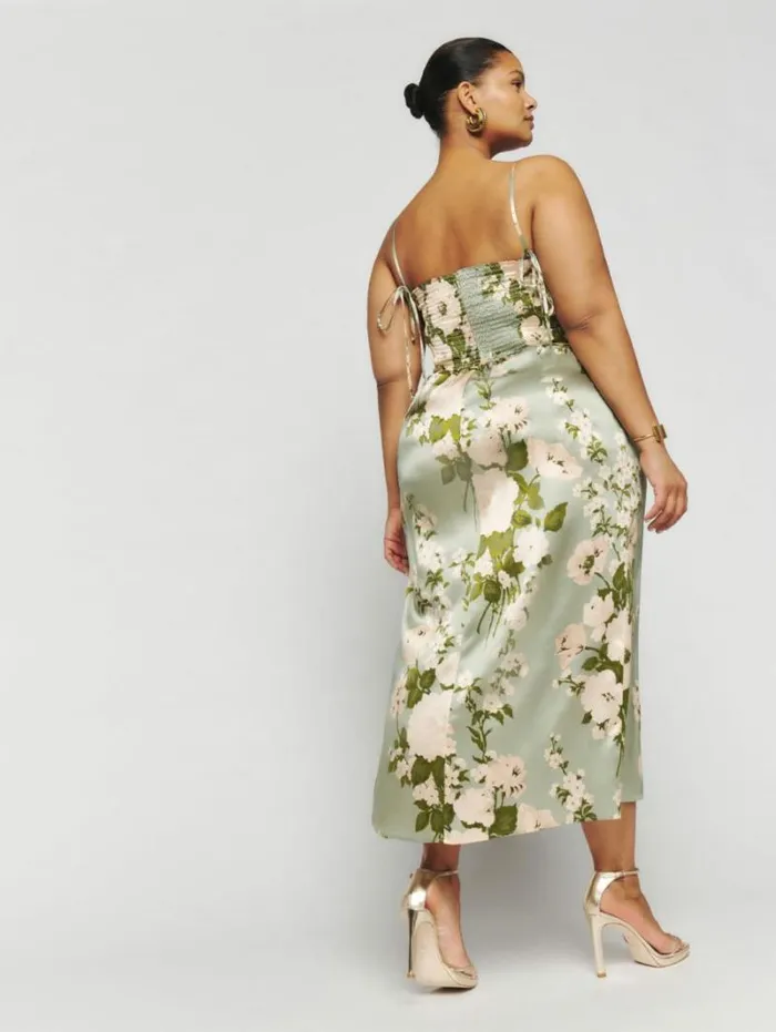The Reformation Marguerite Silk Dress Es Tarragon 8211 ClothingWeddings