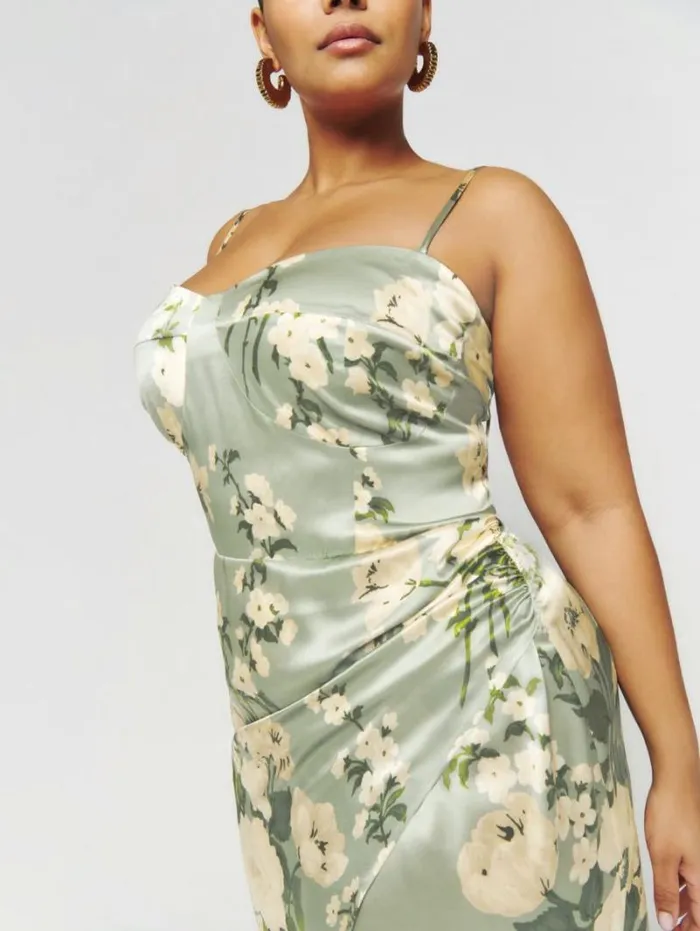 The Reformation Marguerite Silk Dress Es Tarragon 8211 ClothingWeddings