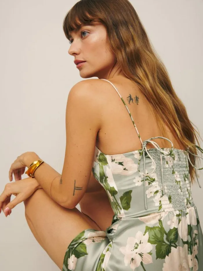 The Reformation Marguerite Silk Dress Tarragon 8211 ClothingWeddings