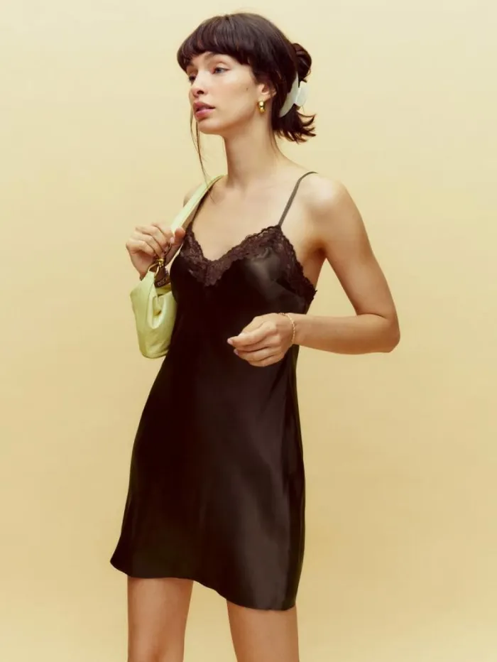 The Reformation Marina Silk Dress Black Bean 8211 Clothing