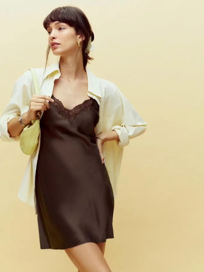 The Reformation Marina Silk Dress Black Bean 8211 Clothing