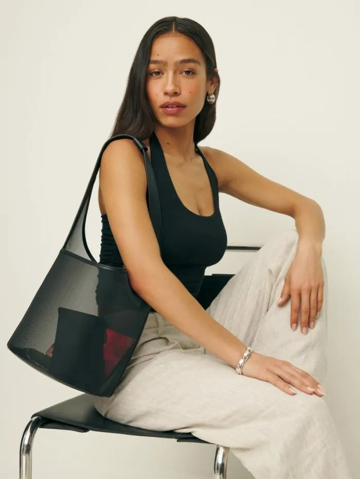 The Reformation Medium Mesh Silvana Bucket Bag Black Mesh 8211 Bags