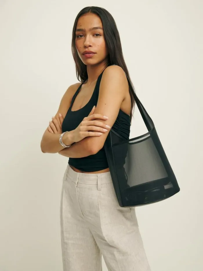 The Reformation Medium Mesh Silvana Bucket Bag Black Mesh 8211 Bags