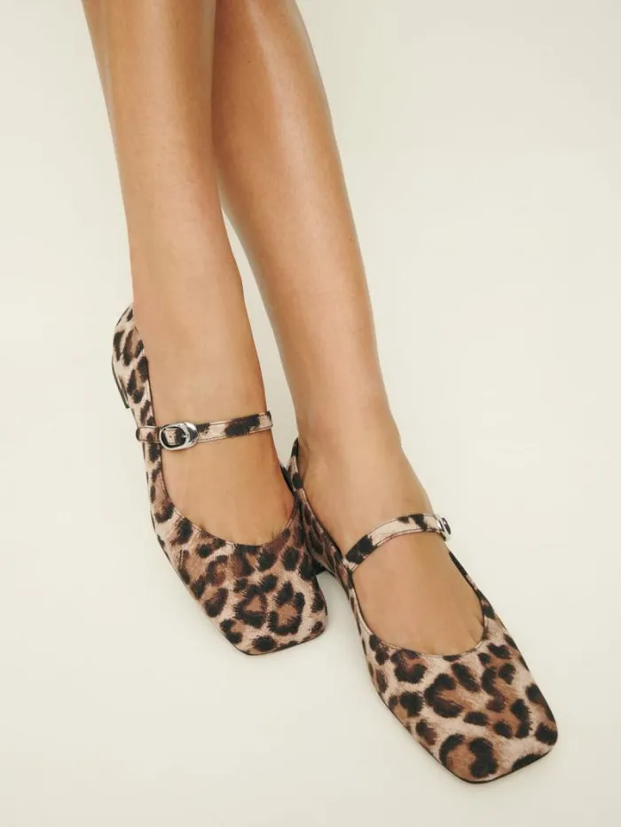 The Reformation Melissa Mary Jane Flat Leopard Crepe 8211 Shoes