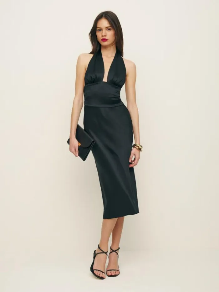 The Reformation Millicent Silk Dress Black 8211 Clothing