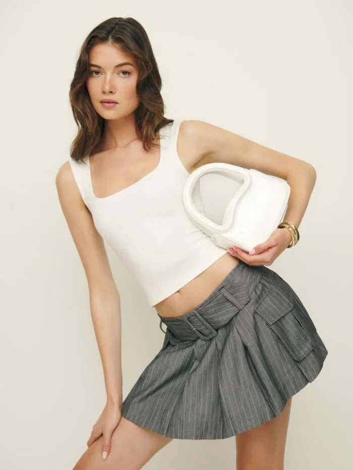 The Reformation Mini Luciana Frame Handle White Patent 8211 Bags