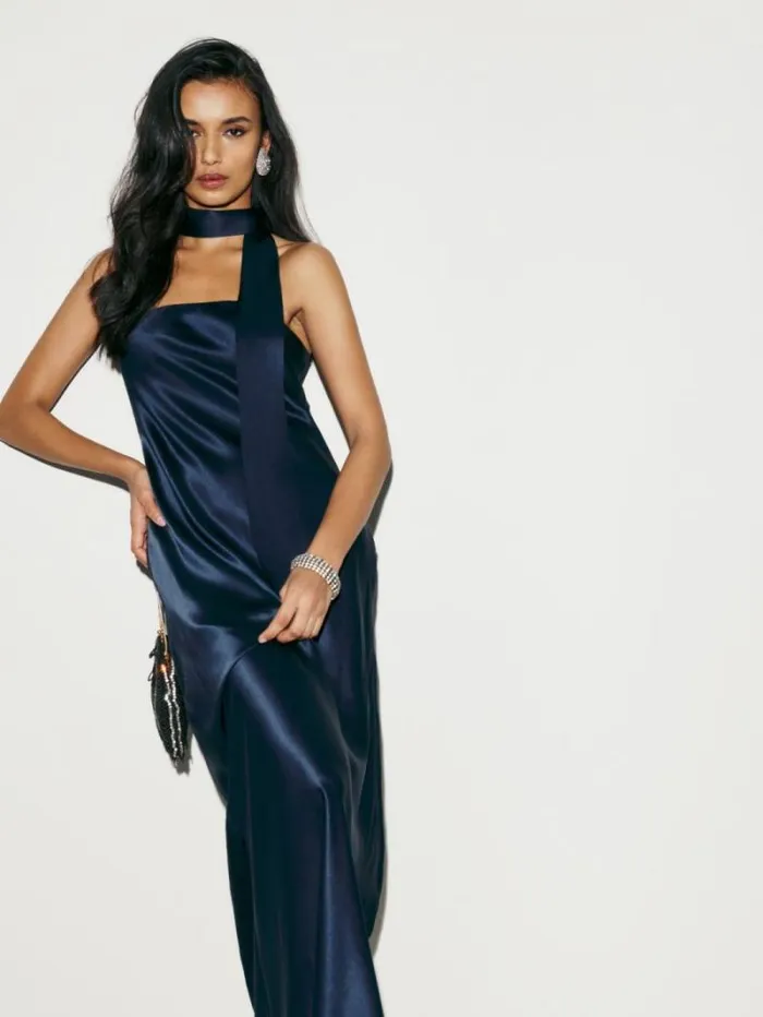 The Reformation Oren Silk Dress Navy 8211 Weddings