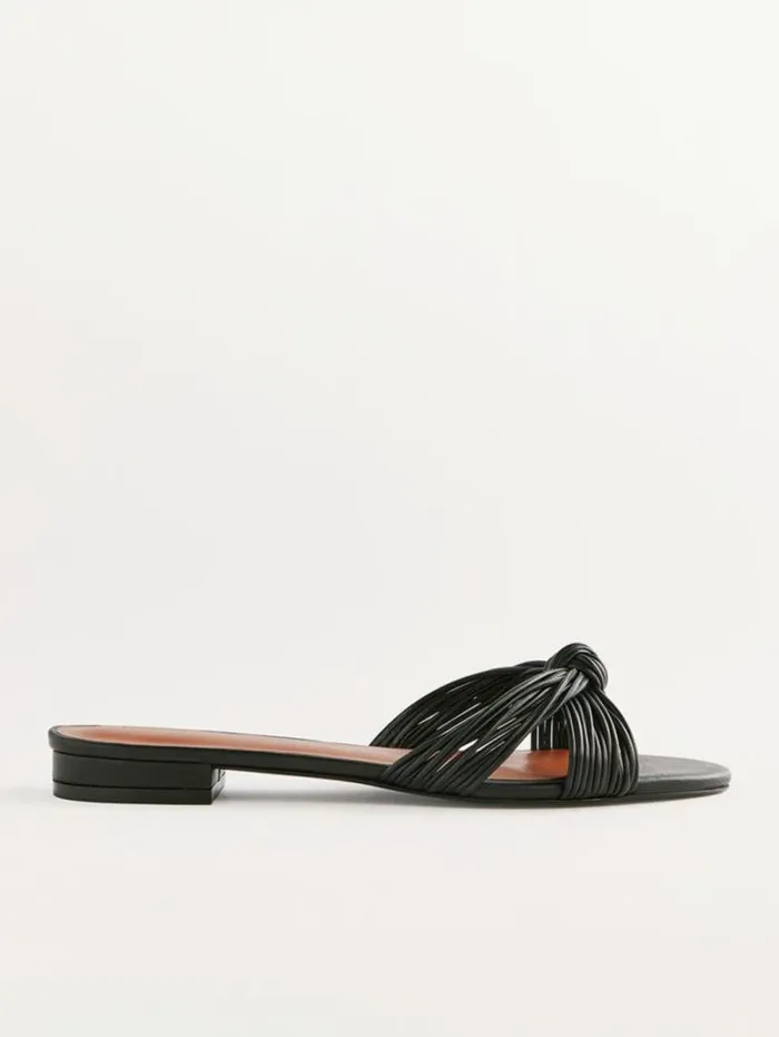 The Reformation Peridot Mignon Knot Flat Sandal Black Leather 8211 Shoes