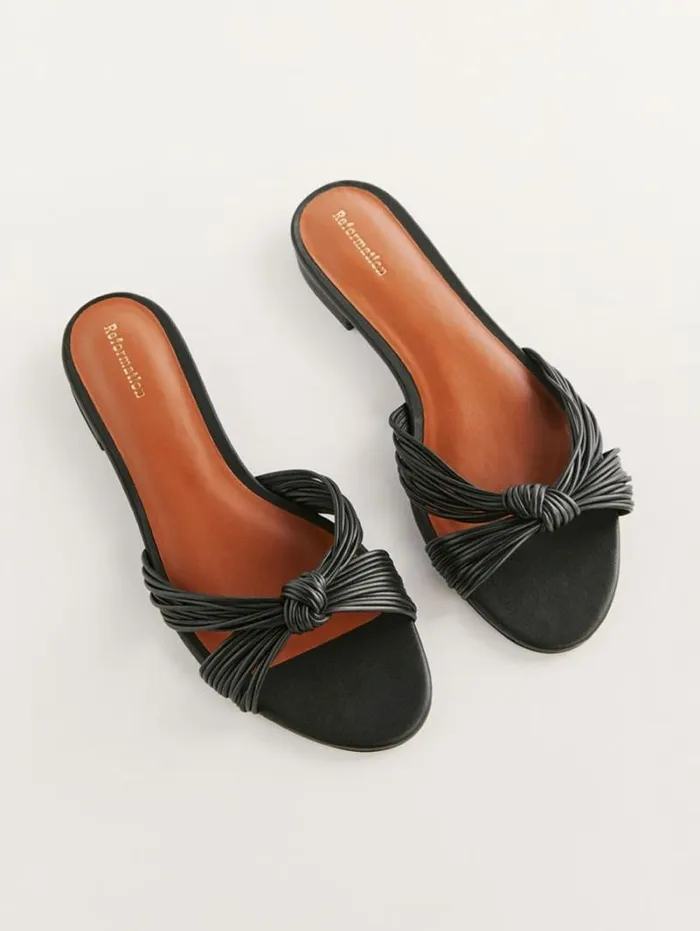 The Reformation Peridot Mignon Knot Flat Sandal Black Leather 8211 Shoes