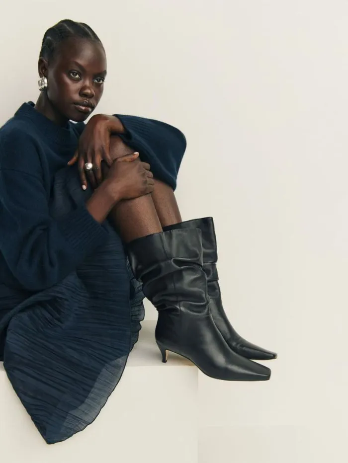 The Reformation Rosie Mid Shaft Boot Black Leather 8211 Shoes