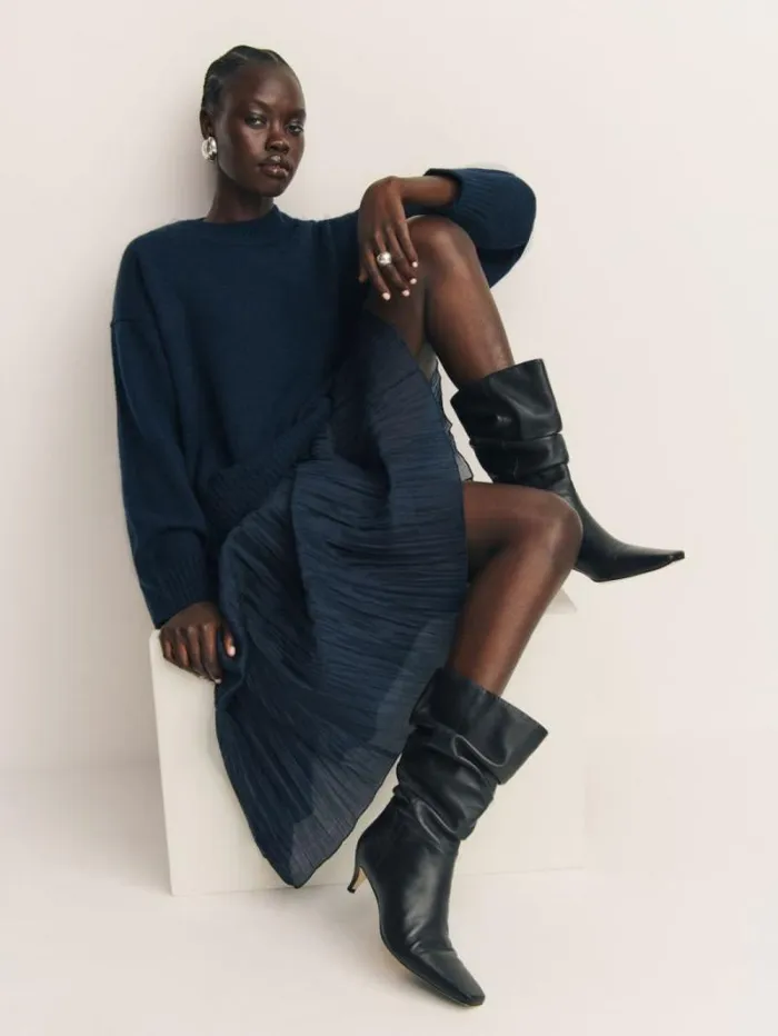 The Reformation Rosie Mid Shaft Boot Black Leather 8211 Shoes