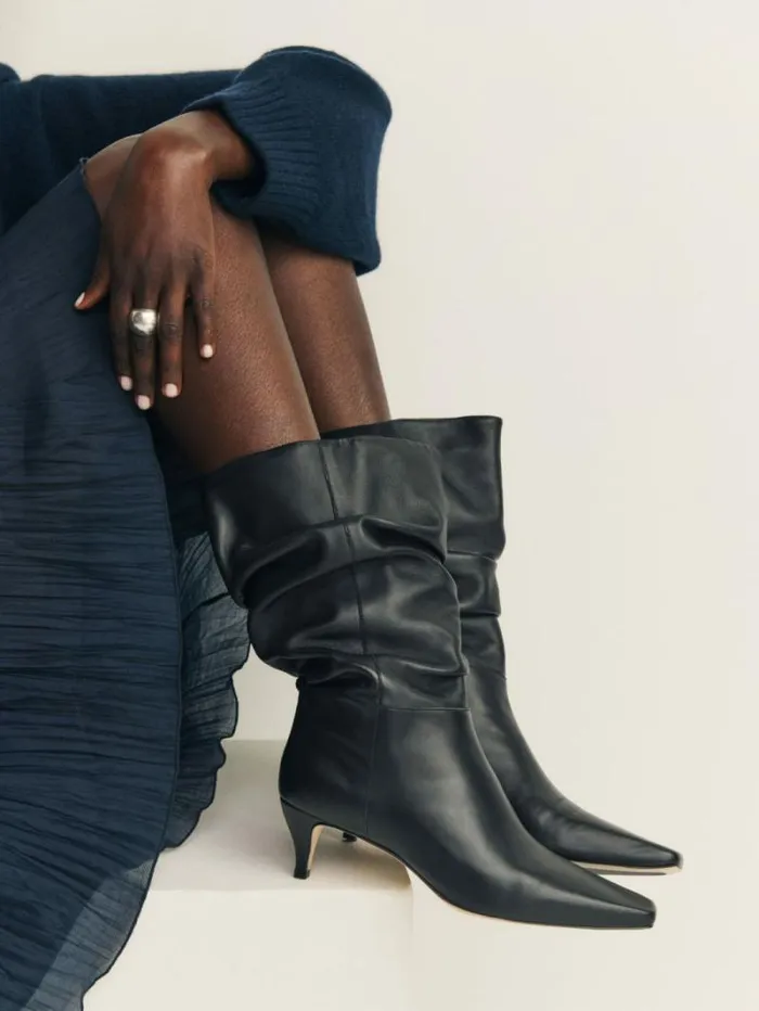 The Reformation Rosie Mid Shaft Boot Black Leather 8211 Shoes