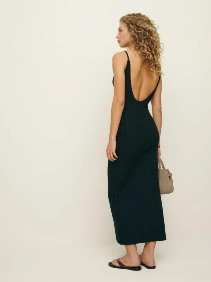 The Reformation Samantha Cotton Sweater Dress Black 8211 Clothing