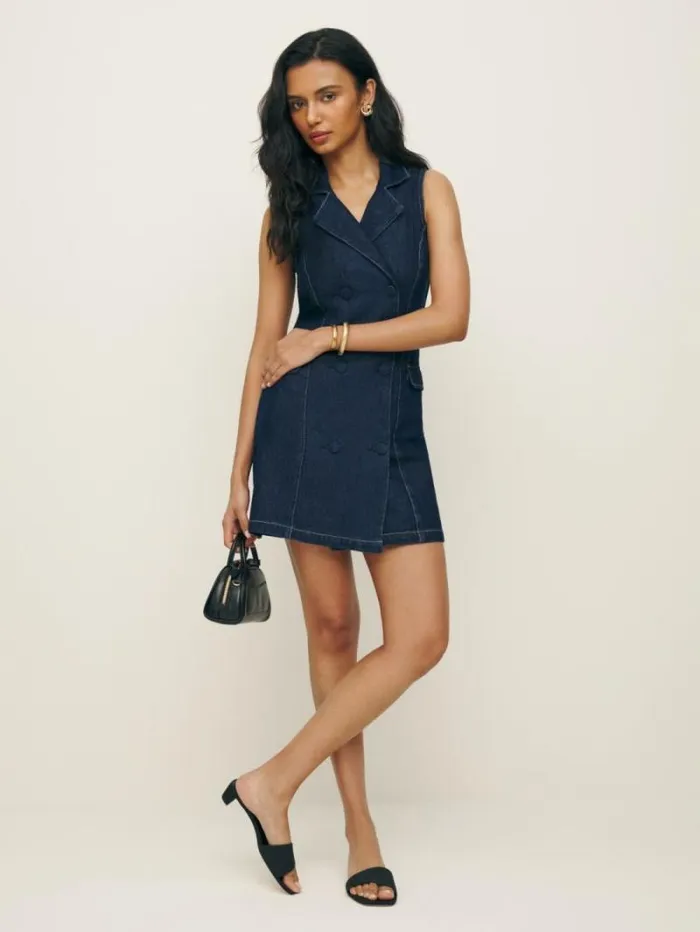 The Reformation Savannah Denim Dress Prespa 8211 Clothing