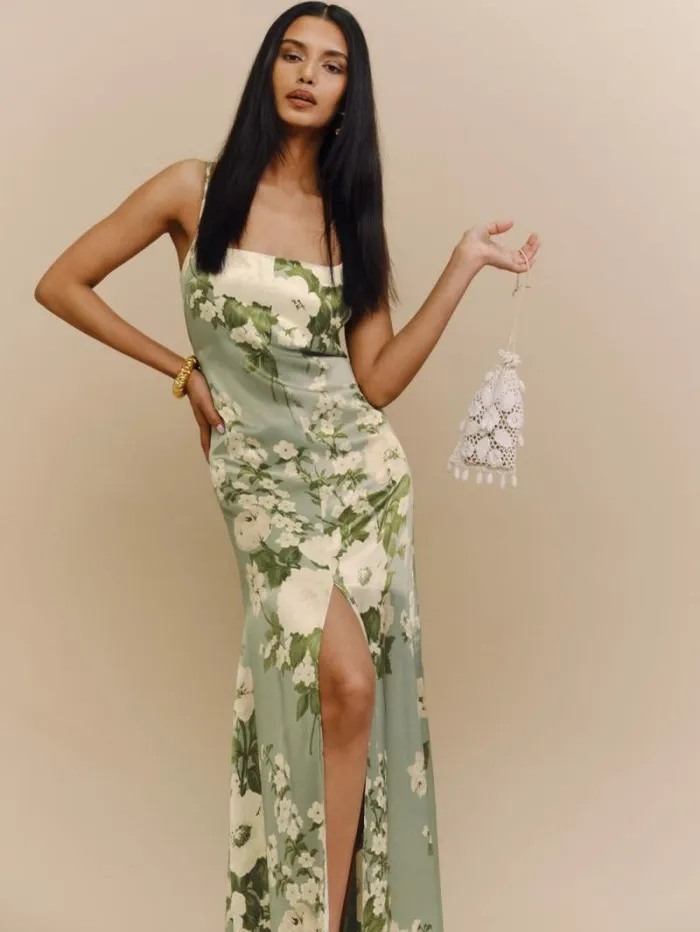 The Reformation Selah Silk Dress Tarragon 8211 Weddings