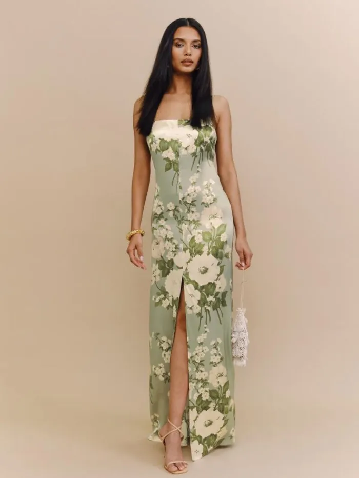 The Reformation Selah Silk Dress Tarragon 8211 Weddings
