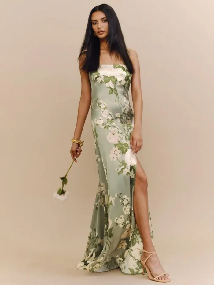 The Reformation Selah Silk Dress Tarragon 8211 Weddings