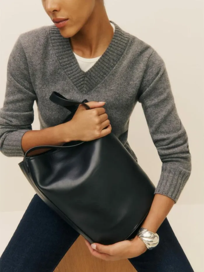 The Reformation Seleena Bucket Bag Black Leather 8211 Bags