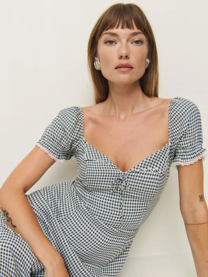 The Reformation Shyla Dress Slate Check 8211 Clothing