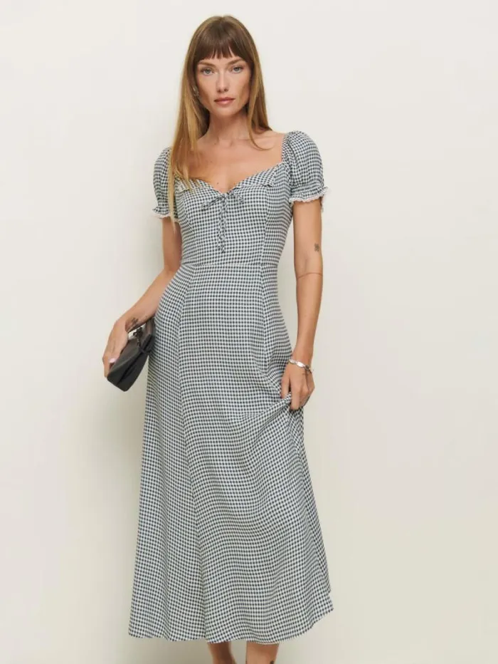 The Reformation Shyla Dress Slate Check 8211 Clothing