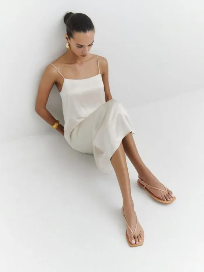 The Reformation Vincenza Thong Sandal Porcini Leather 8211 Shoes
