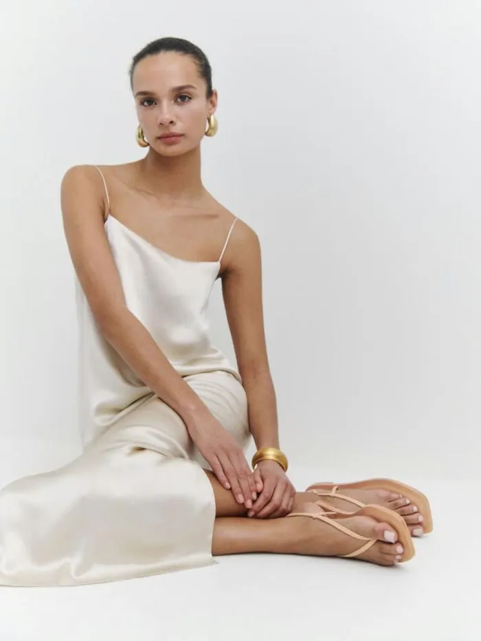 The Reformation Vincenza Thong Sandal Porcini Leather 8211 Shoes
