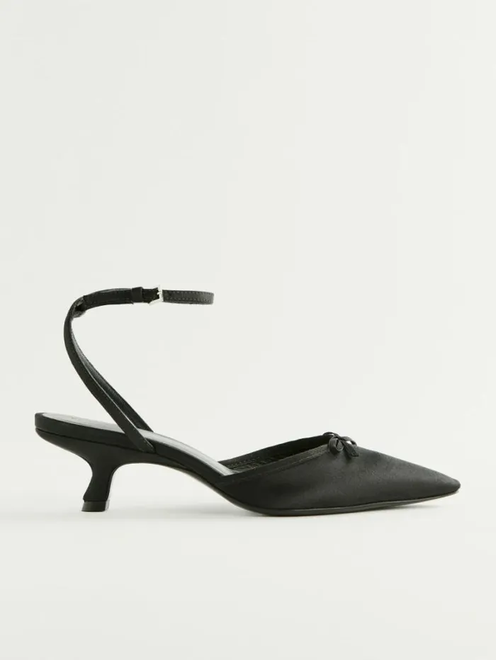 The Reformation Wade Kitten Heel Black Satin 8211 WeddingsShoes