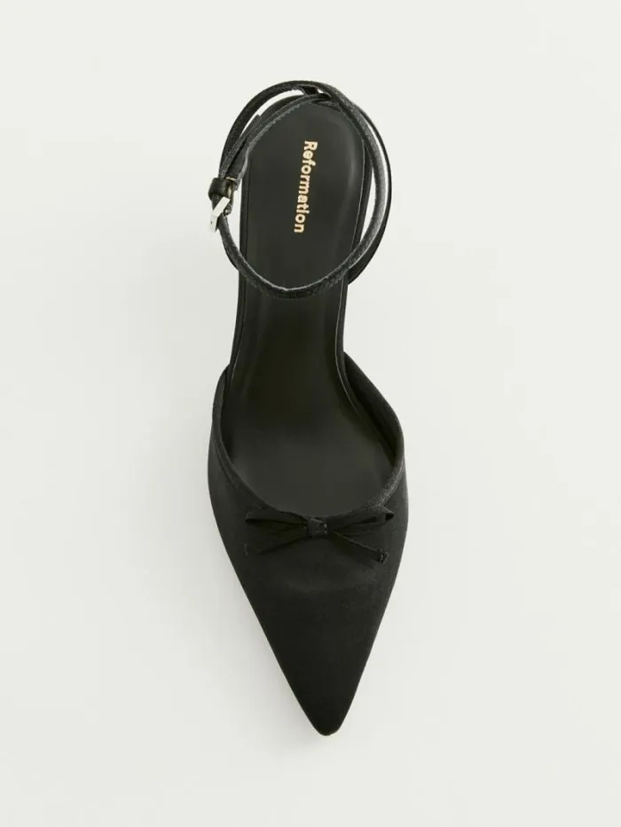The Reformation Wade Kitten Heel Black Satin 8211 WeddingsShoes