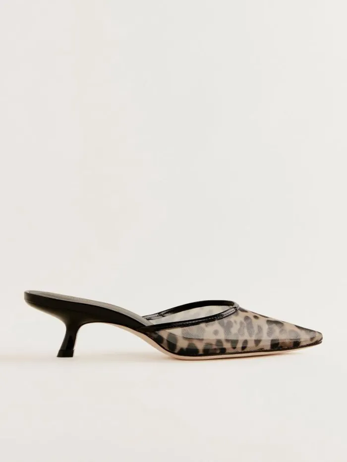 The Reformation Wilda Kitten Mule Leopard Mesh 8211 Shoes