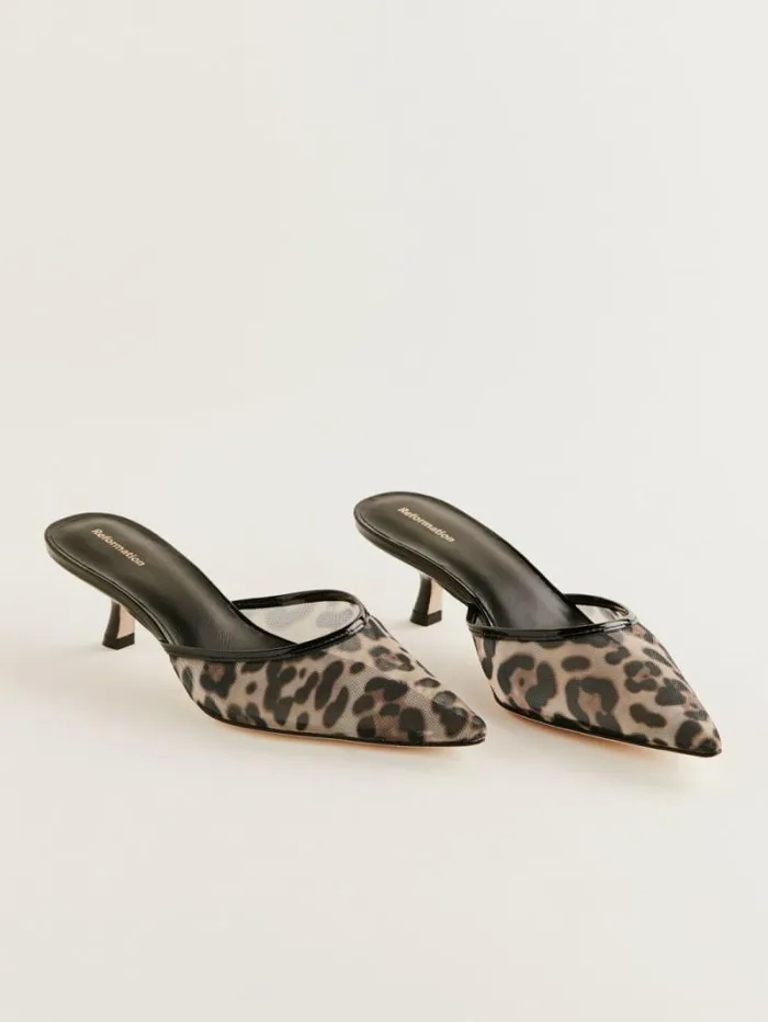The Reformation Wilda Kitten Mule Leopard Mesh 8211 Shoes