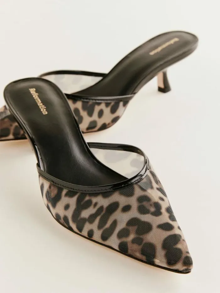 The Reformation Wilda Kitten Mule Leopard Mesh 8211 Shoes