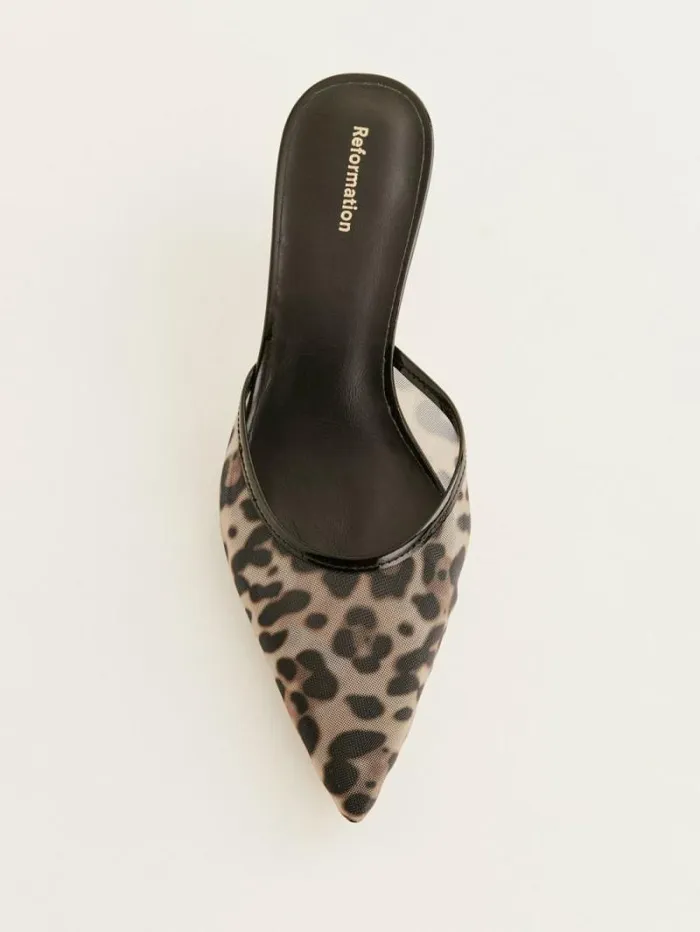 The Reformation Wilda Kitten Mule Leopard Mesh 8211 Shoes