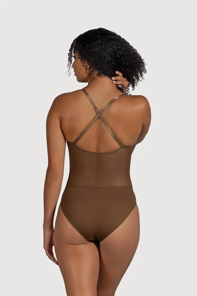 Underwear Adult Ladies Cordelia Mesh Panel Bodysuit Cocoa Bloch Underwear Adult Ladies Cordelia Mesh Panel Bodysuit Cocoa Bloch