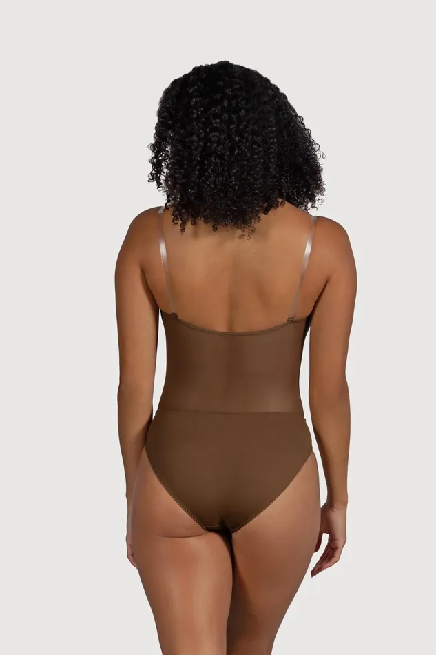 Underwear Adult Ladies Cordelia Mesh Panel Bodysuit Cocoa Bloch Underwear Adult Ladies Cordelia Mesh Panel Bodysuit Cocoa Bloch