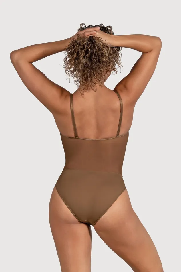Underwear Adult Ladies Cordelia Mesh Panel Bodysuit Cocoa Bloch Underwear Adult Ladies Cordelia Mesh Panel Bodysuit Cocoa Bloch