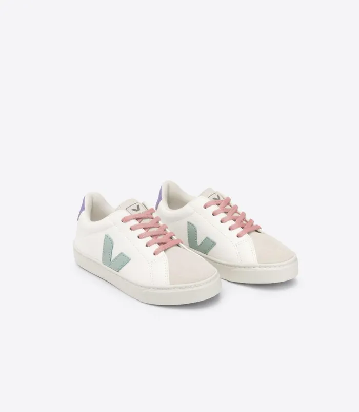 VEJA ESPLAR LACES CHROMEFREE LEATHER WHITE MATCHA LAVANDE Kids Esplar