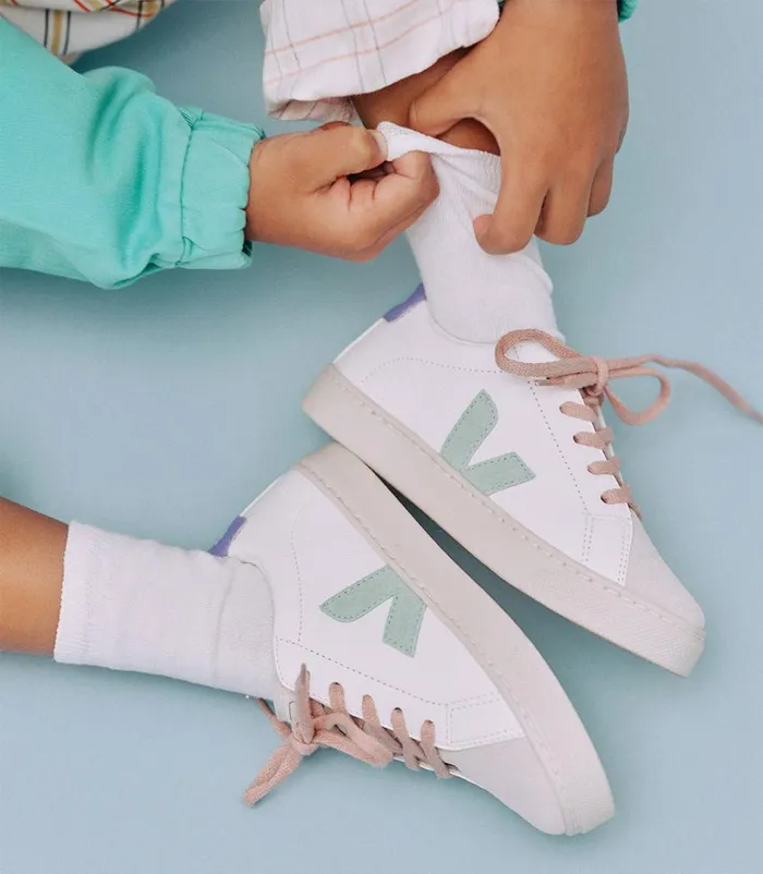 VEJA ESPLAR LACES CHROMEFREE LEATHER WHITE MATCHA LAVANDE Kids Esplar