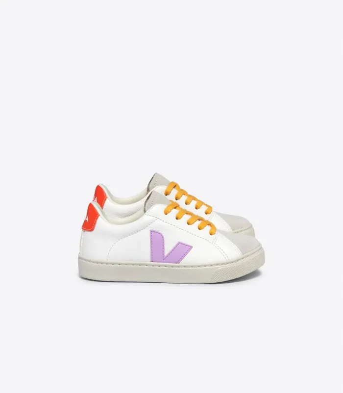VEJA ESPLAR LACES CHROMEFREE LEATHER WHITE ORCHID ORANGE FLUO Kids Esplar