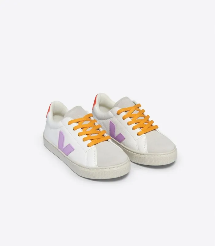 VEJA ESPLAR LACES CHROMEFREE LEATHER WHITE ORCHID ORANGE FLUO Kids Esplar