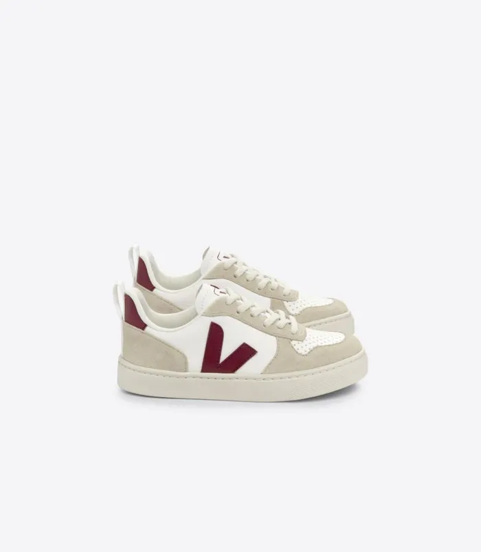 VEJA V10 LACES CHROMEFREE LEATHER WHITE MARSALA ALMOND Kids V10